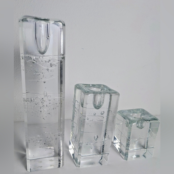 Timo Sarpaneva For Iittala Set of 3 Arkipelago Glass Candlesticks Finland EUC